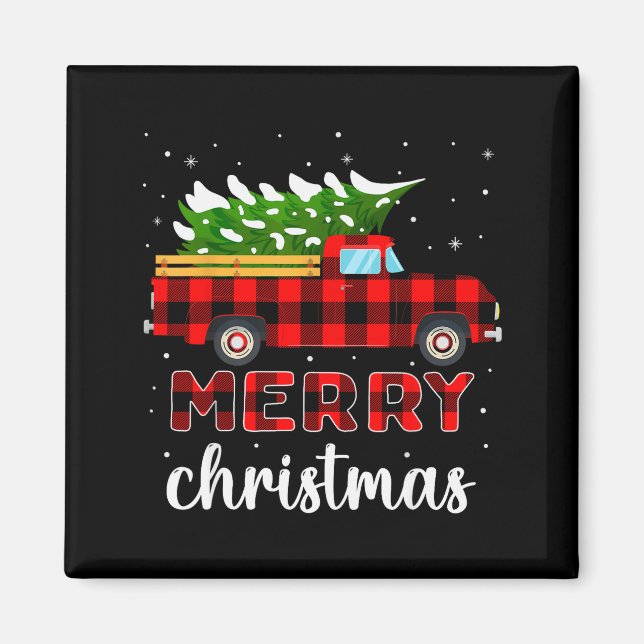 Merry Christmas Buffalo Truck Tree Red Plaid For M Magnet (Front)
