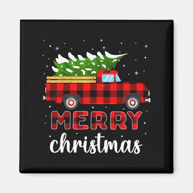 Merry Christmas Buffalo Truck Tree Red Plaid For M Magnet (Front)