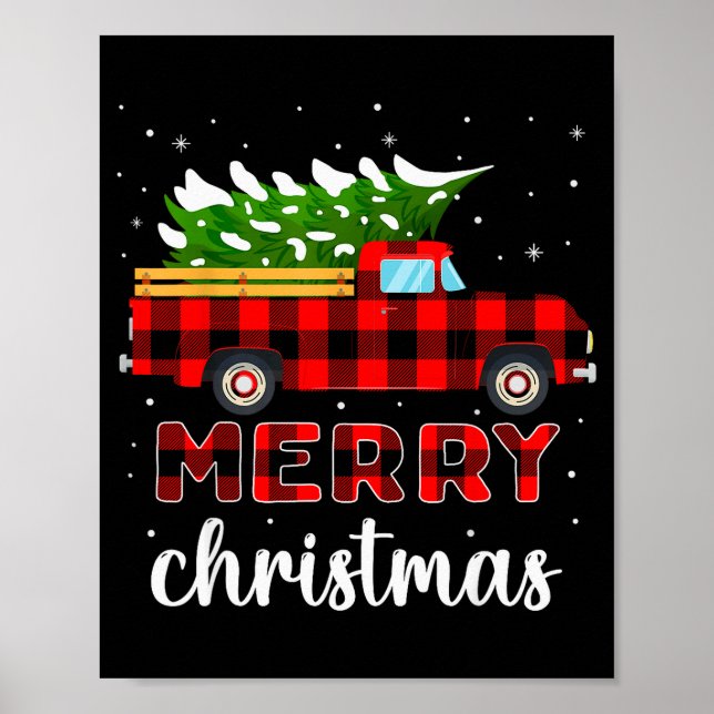 Merry Christmas Buffalo Truck Tree Red Plaid For M Poster (Front)