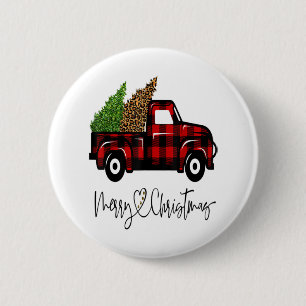 Merry Christmas Buffalo Truck Tree Red Plaid Leopa 6 Cm Round Badge
