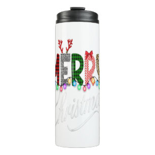 Merry Christmas Buffalo Truck Tree Red Plaid Leopa Thermal Tumbler