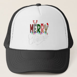 Merry Christmas Buffalo Truck Tree Red Plaid Leopa Trucker Hat