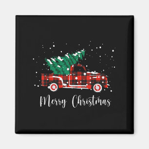 Merry Christmas Buffalo Truck Tree Red Plaid  Magnet