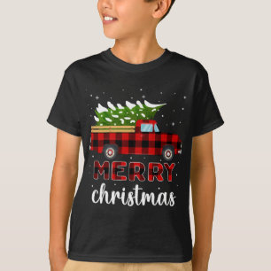 Merry Christmas Buffalo Truck Tree Red Plaid T-Shirt
