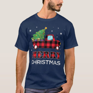 Merry Christmas Buffalo Truck Tree Red Plaid Xmas T-Shirt
