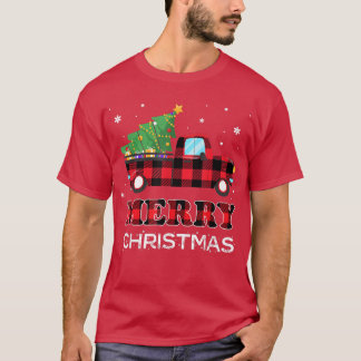 Merry Christmas Buffalo Truck Tree Red Plaid Xmas  T-Shirt