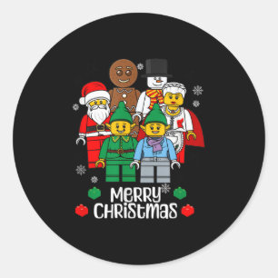 Merry Christmas Building Bricks Santa Elf Snowman Classic Round Sticker