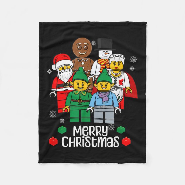 Merry Christmas Building Bricks Santa Elf Snowman  Fleece Blanket (Front)