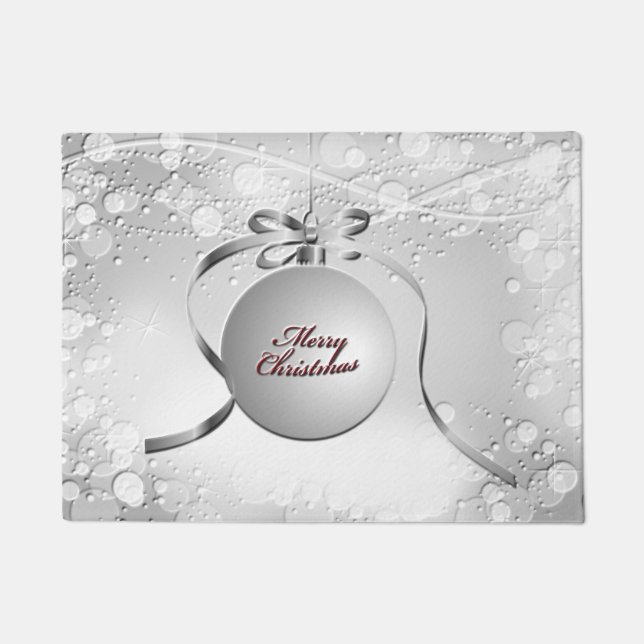 Merry Christmas Bulb Ornament with Stars in Silver Doormat (Front)