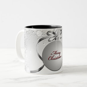 Merry Christmas Bulb Ornament with Stars in Silver Two-Tone Coffee Mug