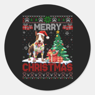 Merry Christmas Bull Terrier Dog Lovers Ugly Xmas Classic Round Sticker