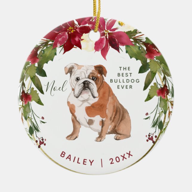 Merry Christmas Bulldog | Add Your Dog's Photo Ceramic Tree Decoration (Front)