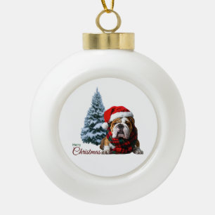 Merry Christmas Bulldog Ceramic Ball Christmas Ornament