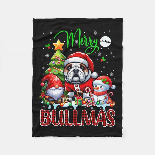 Merry Christmas Bulldog Cute Santa Bulldog Gnome S Fleece Blanket (Front)