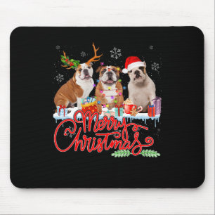 Merry Christmas Bulldog Lover Santa Reindeer Light Mouse Mat
