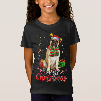 Merry Christmas Bullmastiff Santa Hat Tree Lights T-Shirt