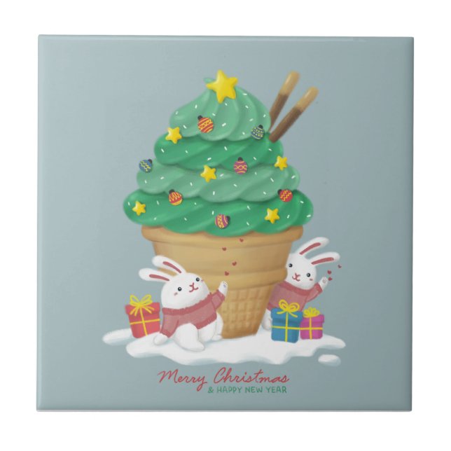 Merry Christmas: Bunnies & Ice Cream Tile (Front)