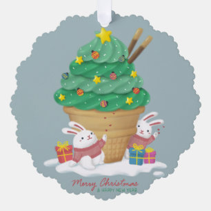 Merry Christmas: Bunnies & Ice Cream Tree Decoration Card