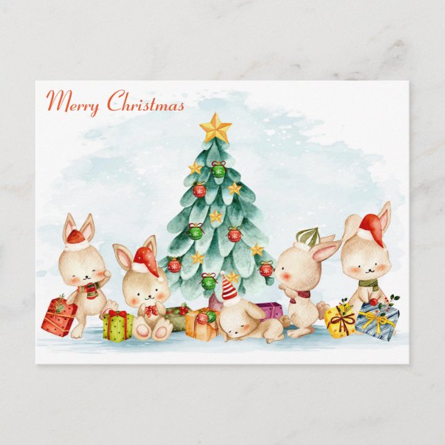 Merry Christmas Bunnies Postcard (Front)