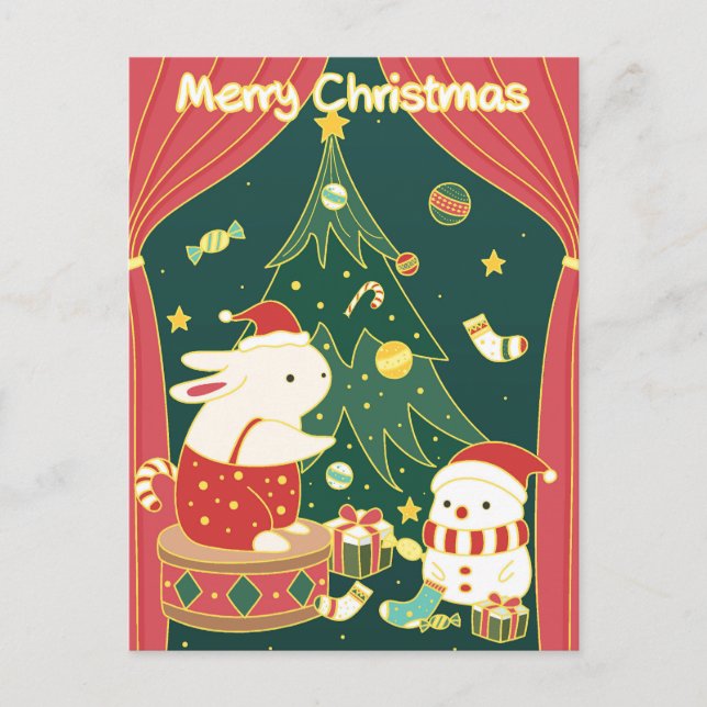 Merry Christmas Bunnies Postcard (Front)