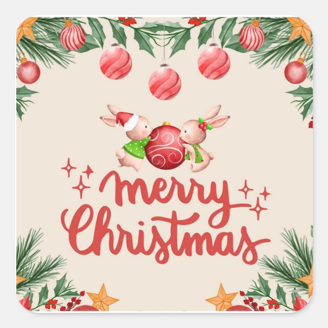 Merry Christmas Bunny Festive Sticker (Front)