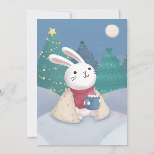 Merry Christmas: Bunny Illustration Holiday Card (Front)