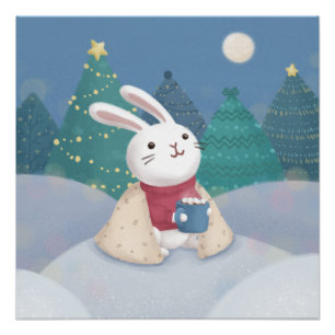 Merry Christmas: Bunny Illustration Poster