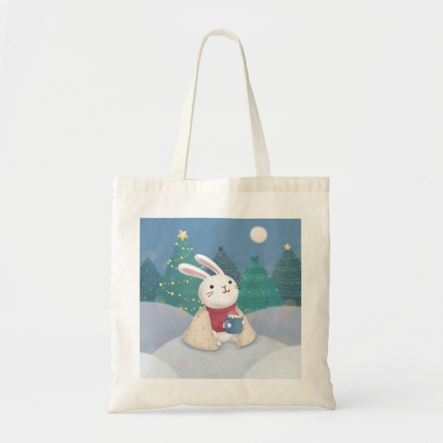 Merry Christmas: Bunny Illustration Tote Bag (Front)