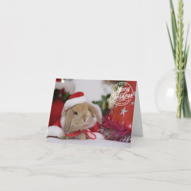 Merry Christmas Bunny in Santa Hat Card (Front)