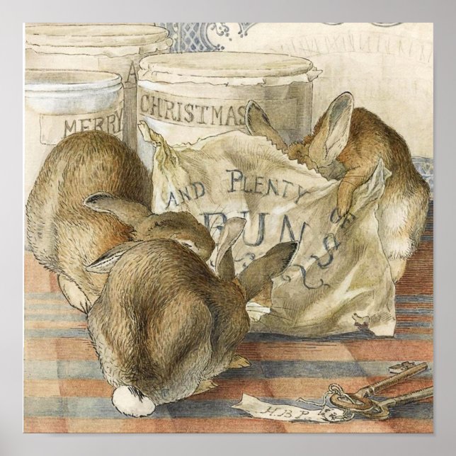 Merry Christmas Bunny Rabbits Poster (Front)