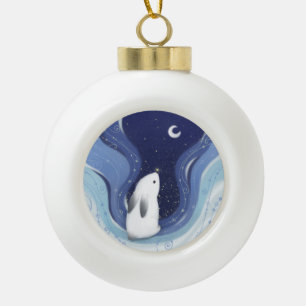 Merry Christmas: Bunny, the Moon & Stars Ceramic Ball Christmas Ornament