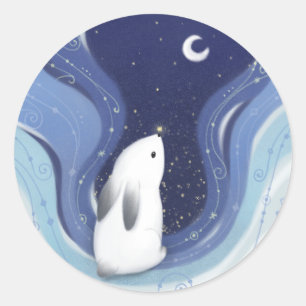 Merry Christmas: Bunny, the Moon & Stars Classic Round Sticker