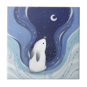 Merry Christmas: Bunny, the Moon & Stars Tile