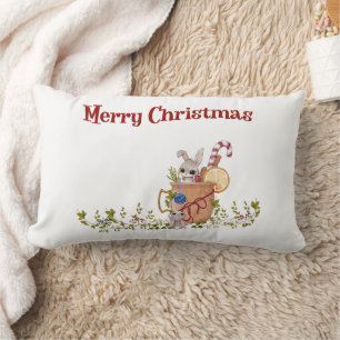 Merry Christmas Bunny Winter Scene  Lumbar Cushion