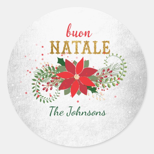 Merry Christmas Buon Natale Italian Silver Gray Classic Round Sticker (Front)