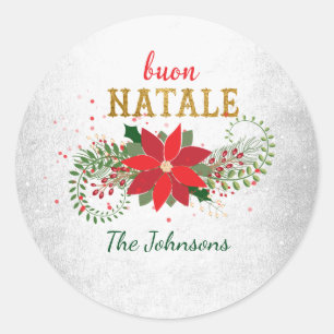 Merry Christmas Buon Natale Italian Silver Gray Classic Round Sticker
