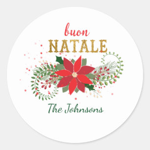 Merry Christmas Buon Natale Italian White Classic Classic Round Sticker