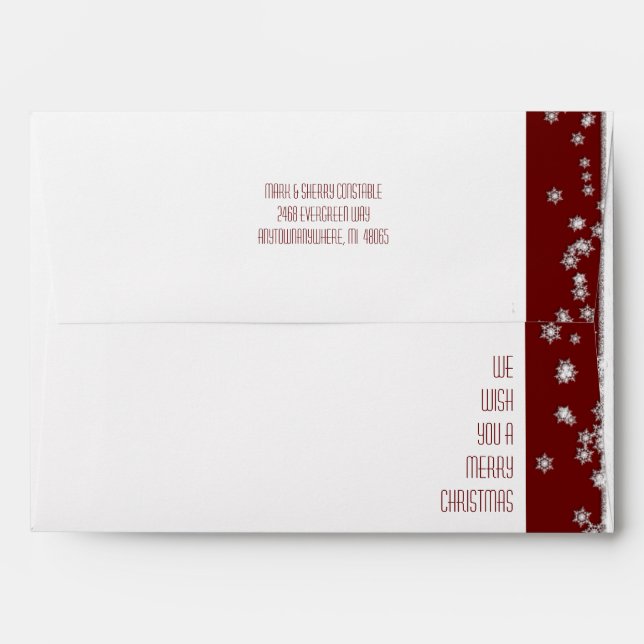 Merry Christmas Burgandy and Snow 5x7 Holiday Envelope (Back (Top Flap))