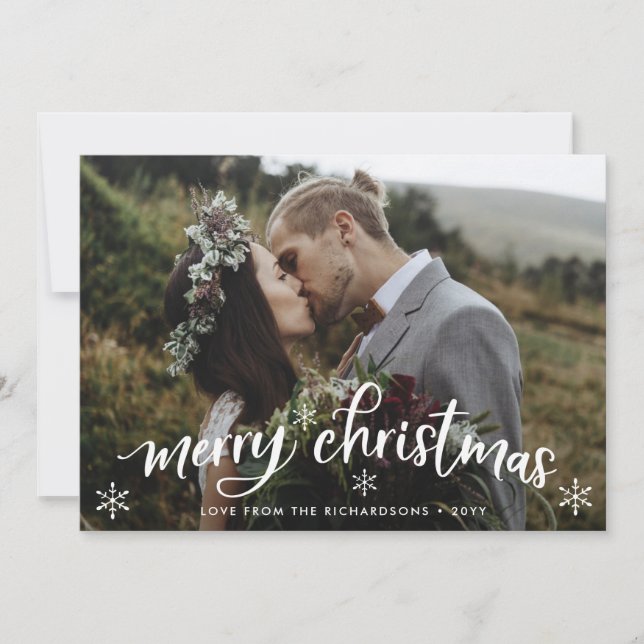 Merry Christmas | Burgundy Back with Photo Holiday Card (Front)