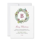 Merry Christmas Burgundy Berry Wreath Monogram