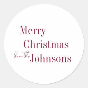 Merry Christmas Burgundy Minimal Classic Round Sticker