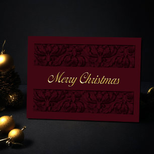Merry Christmas Burgundy Ornate Border Holiday Card