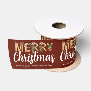 Merry Christmas Burgundy Red Company Holiday Satin Ribbon
