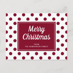Merry Christmas Burgundy Red Polka Dots Postcard