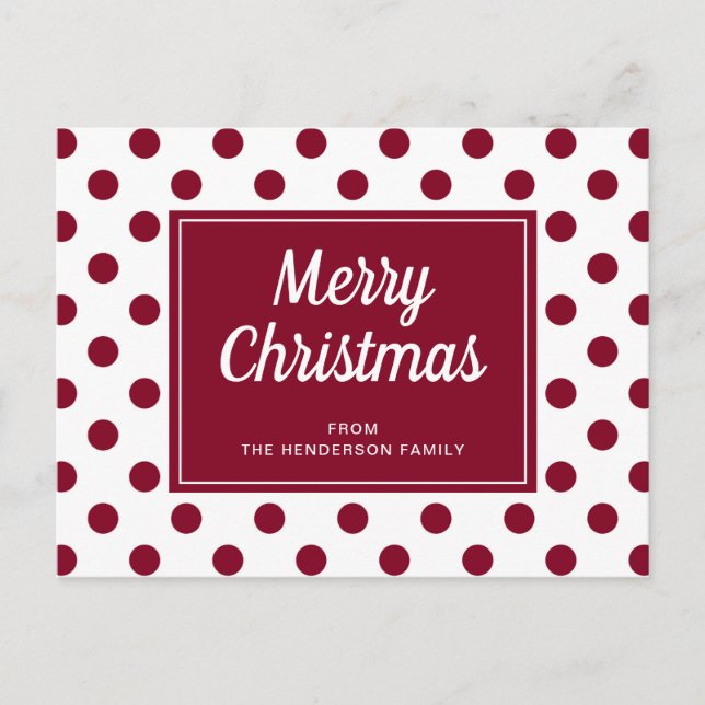Merry Christmas Burgundy Red Polka Dots Postcard (Front)