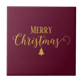 Merry Christmas Burgundy Wine Colour #5b0523 Tile