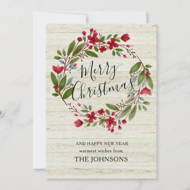 merry Christmas burgundy winter rustic floral Holiday Card (Front)