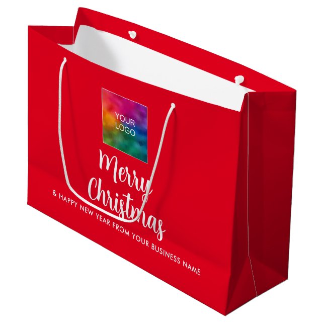 Merry Christmas Business Company Logo Here Large Gift Bag (Front Angled)