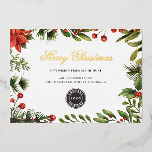 Merry Christmas Business Logo Company Gold Foil Holiday Card