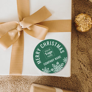 Merry Christmas Business Logo Company Name Green Classic Round Sticker